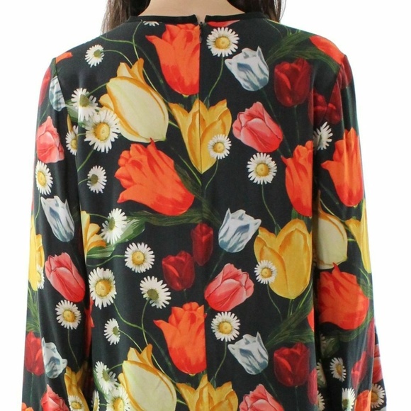 Mother of Pearl Black Crewneck Floral Silk Top - Picture 4 of 5